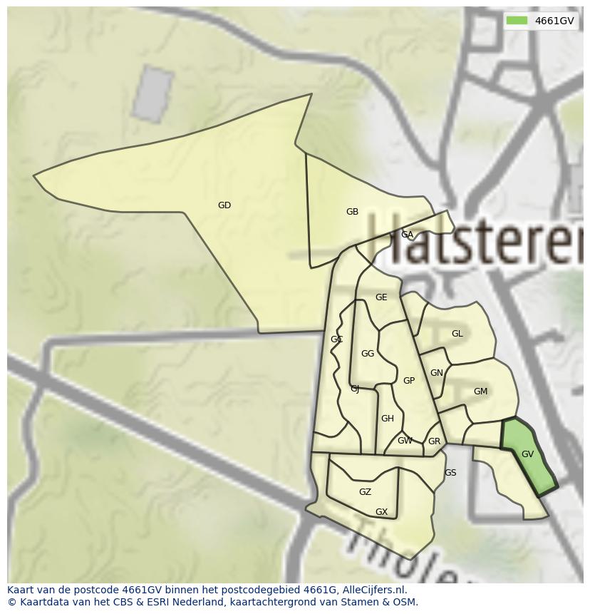 Afbeelding van het postcodegebied 4661 GV op de kaart.