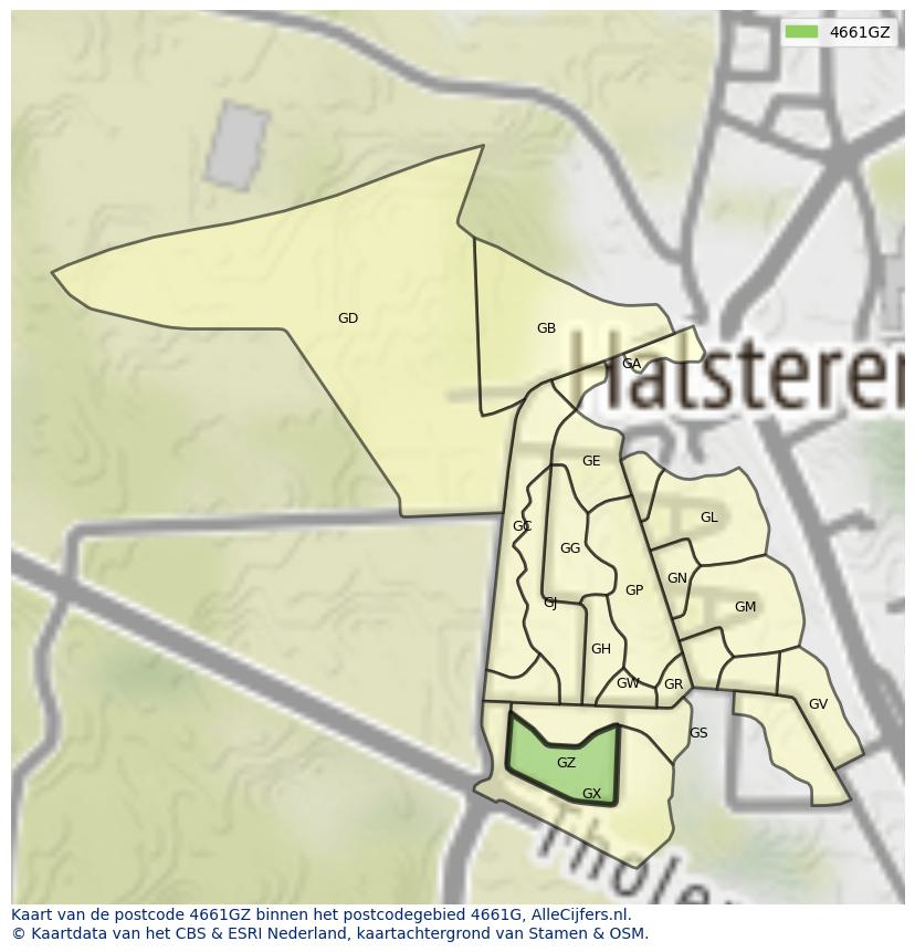 Afbeelding van het postcodegebied 4661 GZ op de kaart.