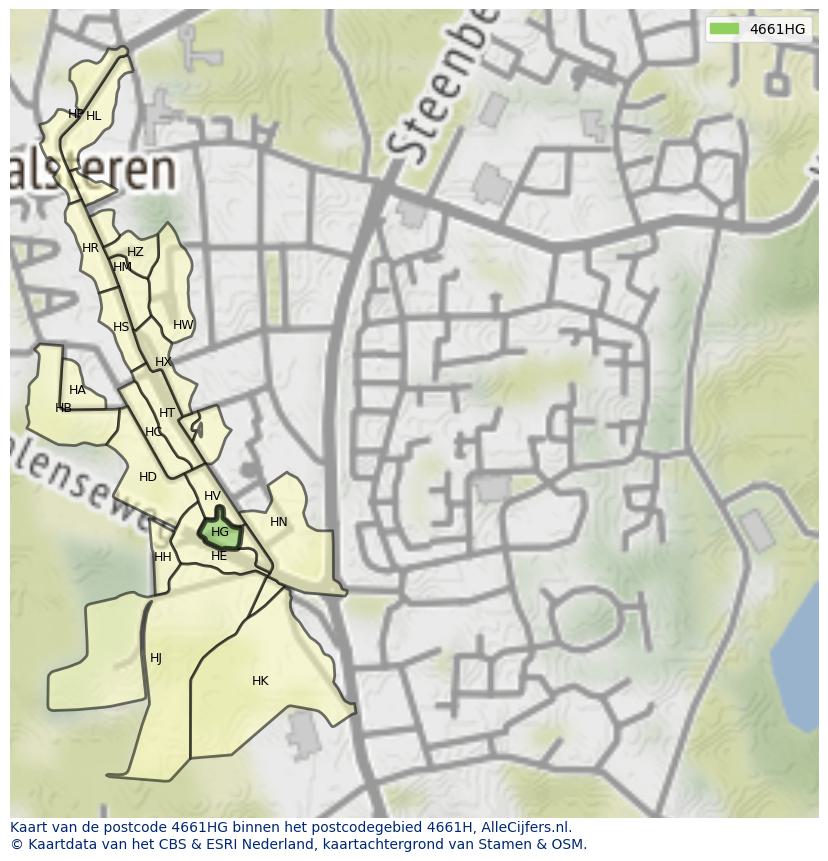 Afbeelding van het postcodegebied 4661 HG op de kaart.