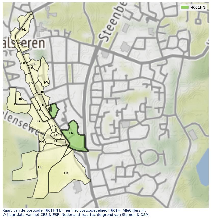 Afbeelding van het postcodegebied 4661 HN op de kaart.