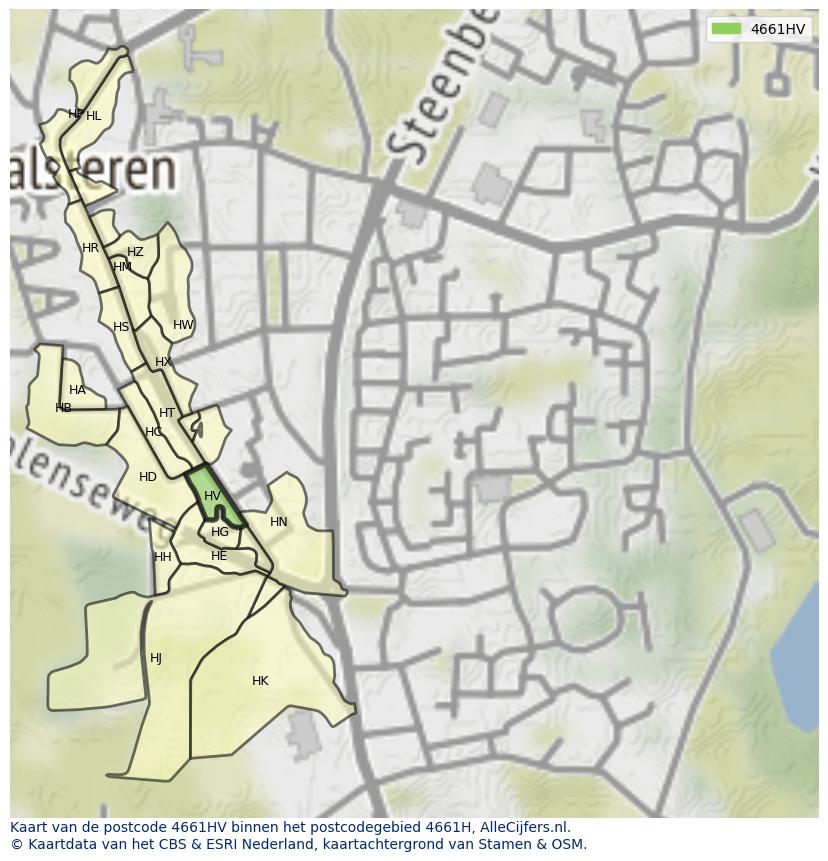 Afbeelding van het postcodegebied 4661 HV op de kaart.