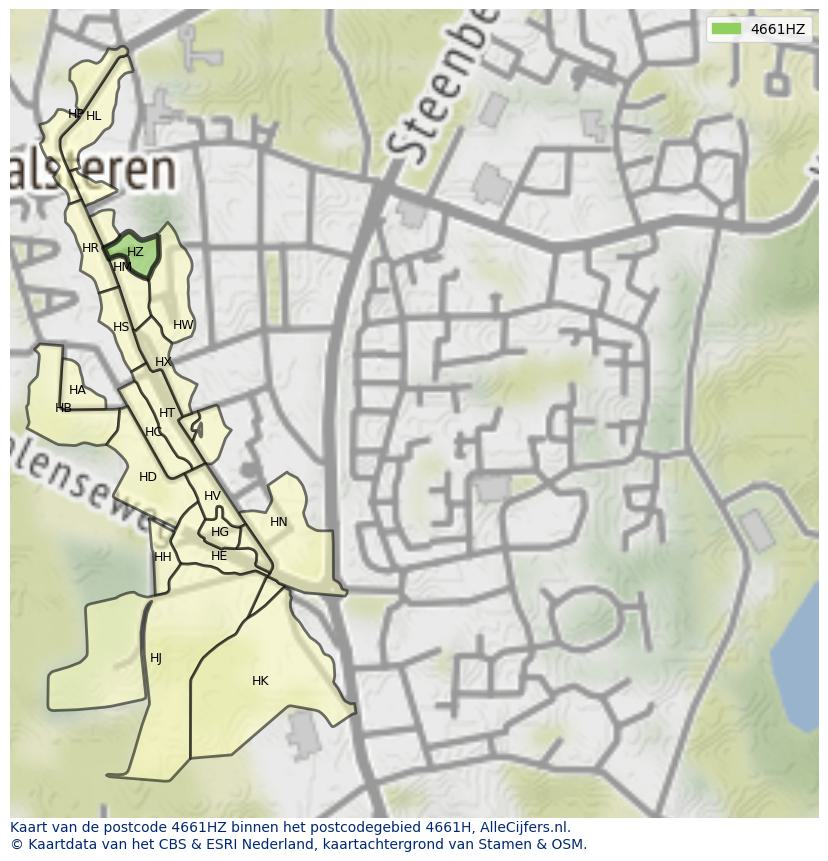 Afbeelding van het postcodegebied 4661 HZ op de kaart.