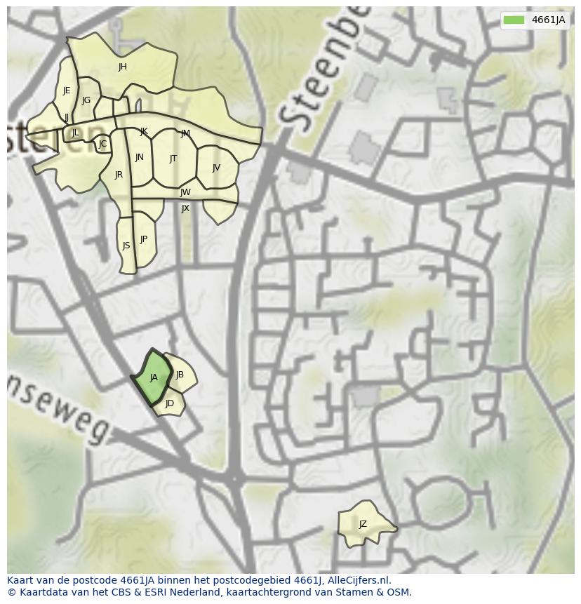 Afbeelding van het postcodegebied 4661 JA op de kaart.