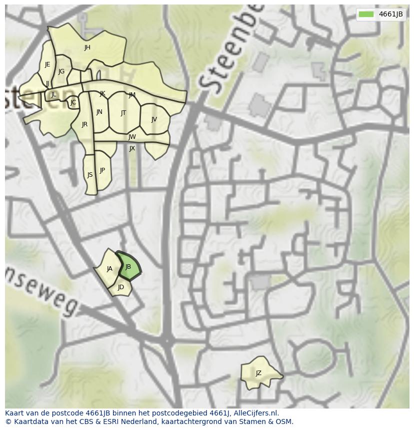 Afbeelding van het postcodegebied 4661 JB op de kaart.