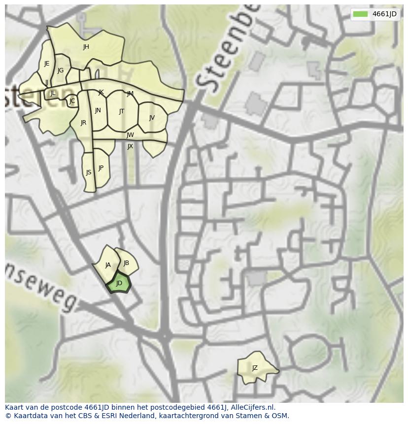 Afbeelding van het postcodegebied 4661 JD op de kaart.
