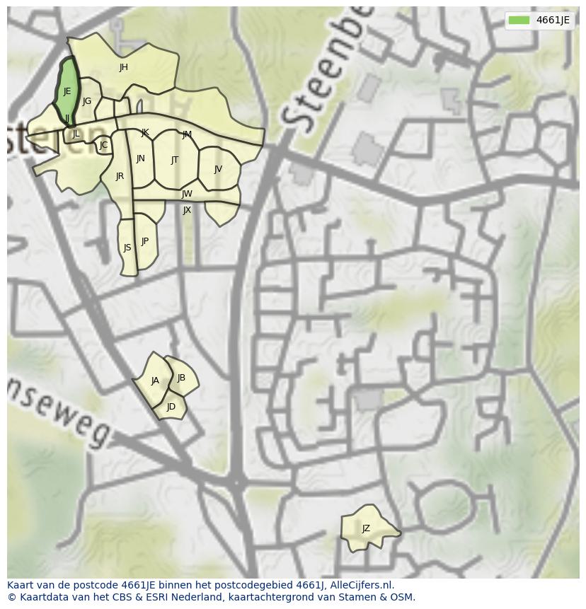Afbeelding van het postcodegebied 4661 JE op de kaart.