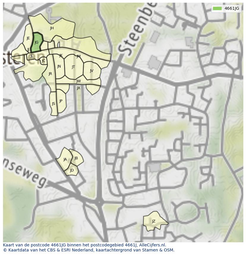 Afbeelding van het postcodegebied 4661 JG op de kaart.