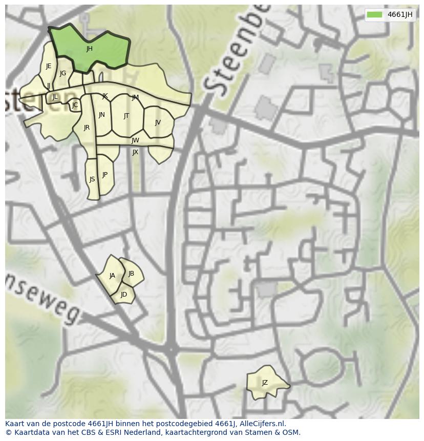 Afbeelding van het postcodegebied 4661 JH op de kaart.