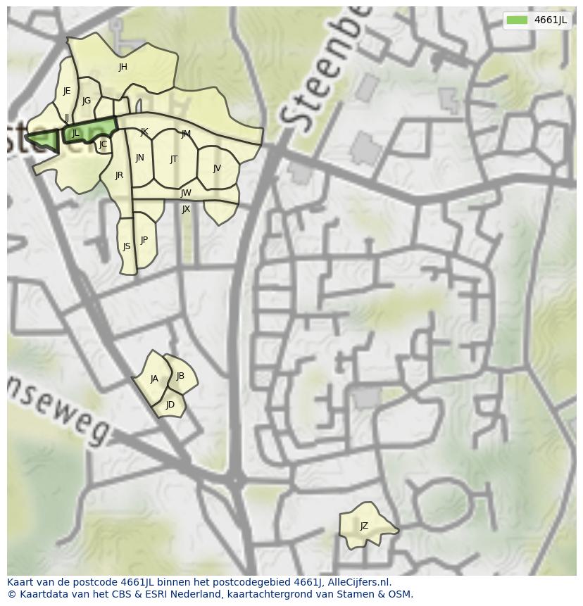 Afbeelding van het postcodegebied 4661 JL op de kaart.