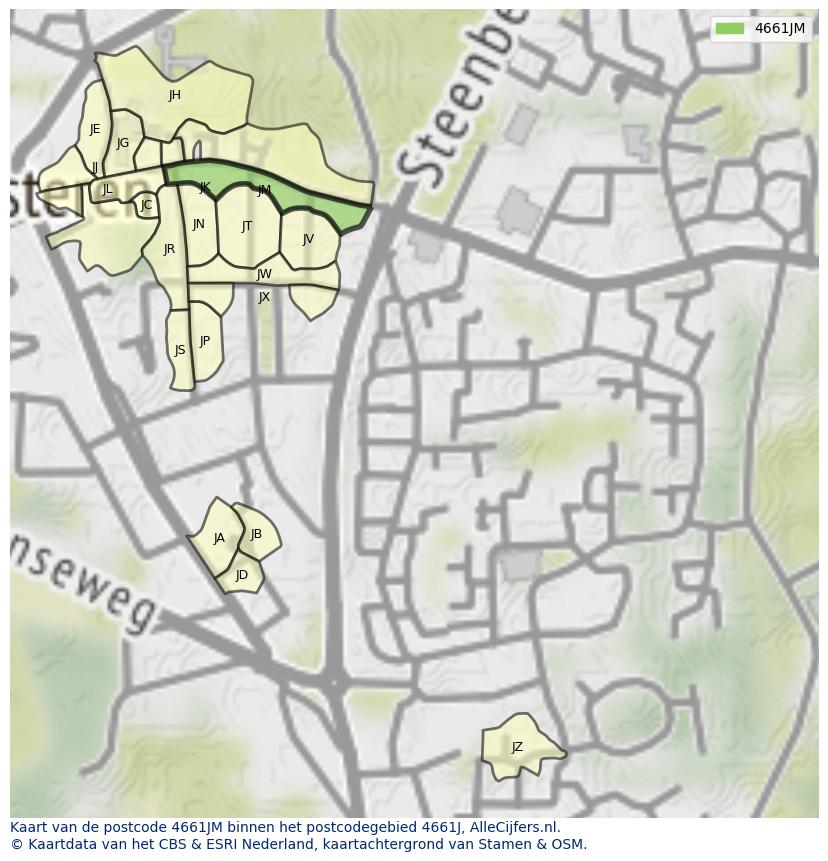 Afbeelding van het postcodegebied 4661 JM op de kaart.