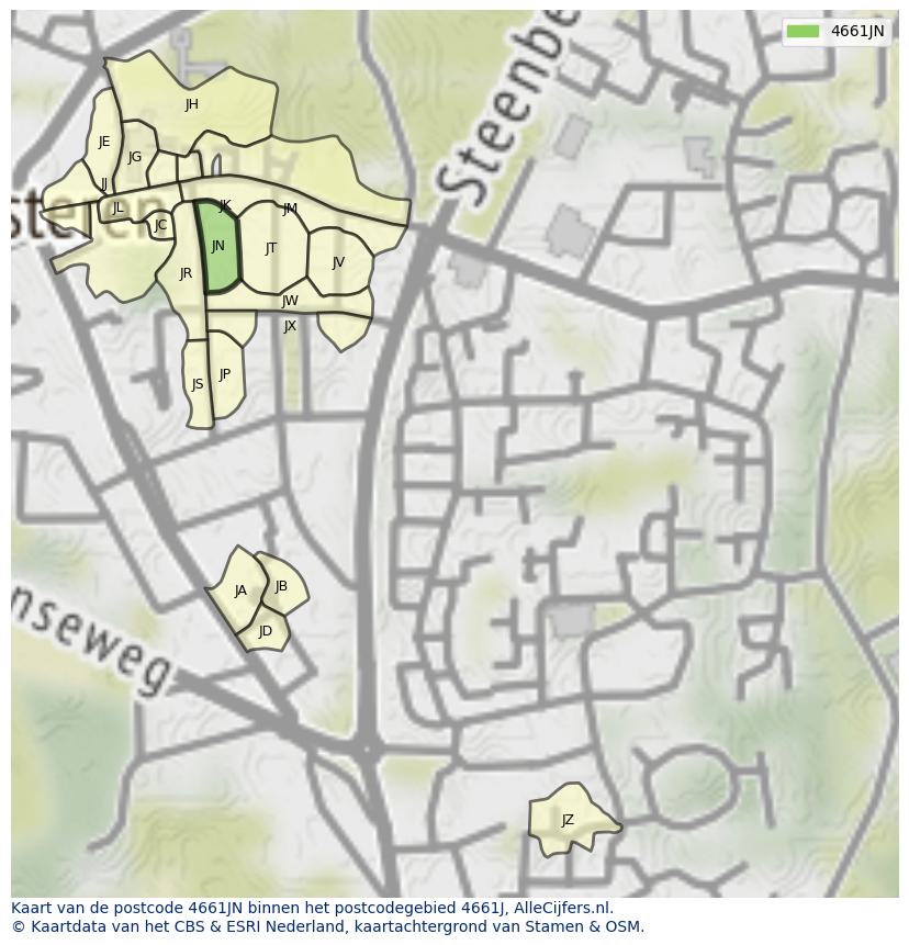 Afbeelding van het postcodegebied 4661 JN op de kaart.