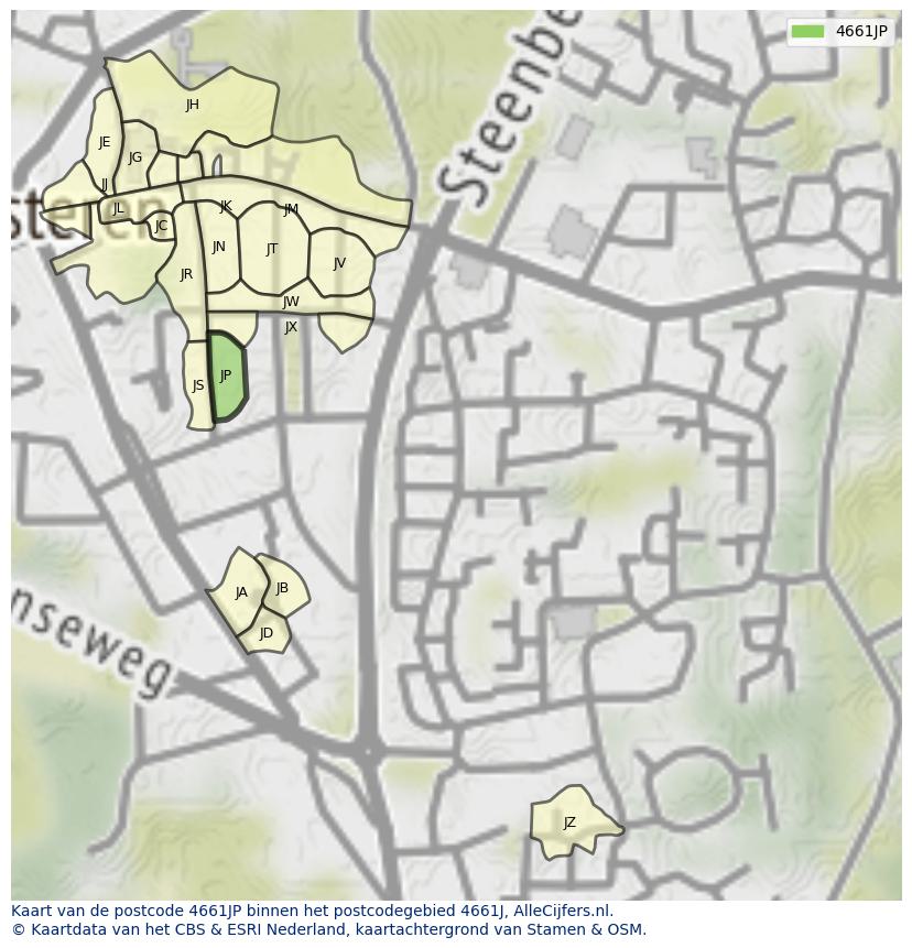 Afbeelding van het postcodegebied 4661 JP op de kaart.