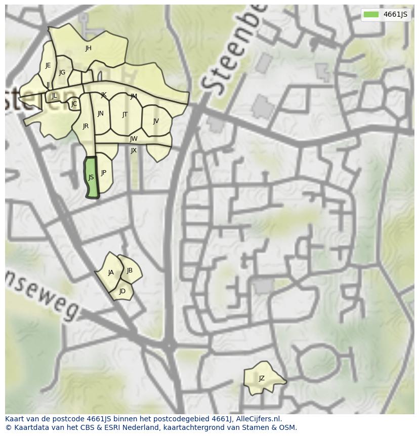 Afbeelding van het postcodegebied 4661 JS op de kaart.