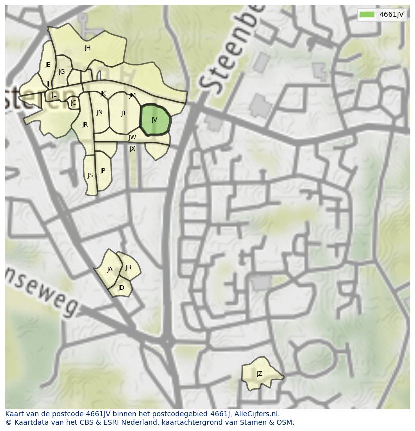 Afbeelding van het postcodegebied 4661 JV op de kaart.