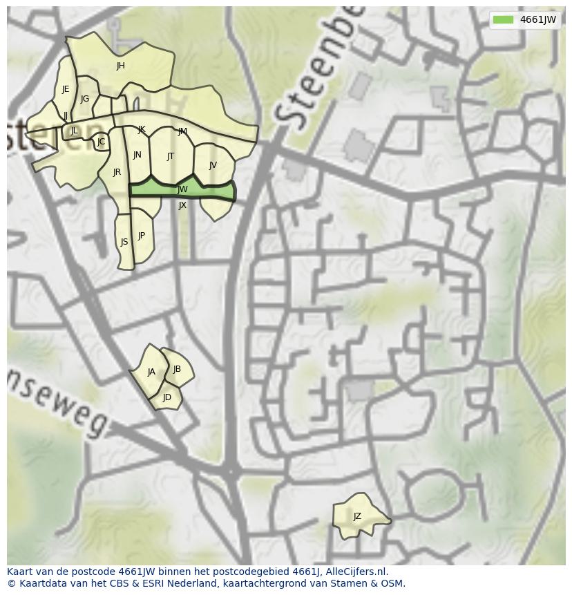 Afbeelding van het postcodegebied 4661 JW op de kaart.