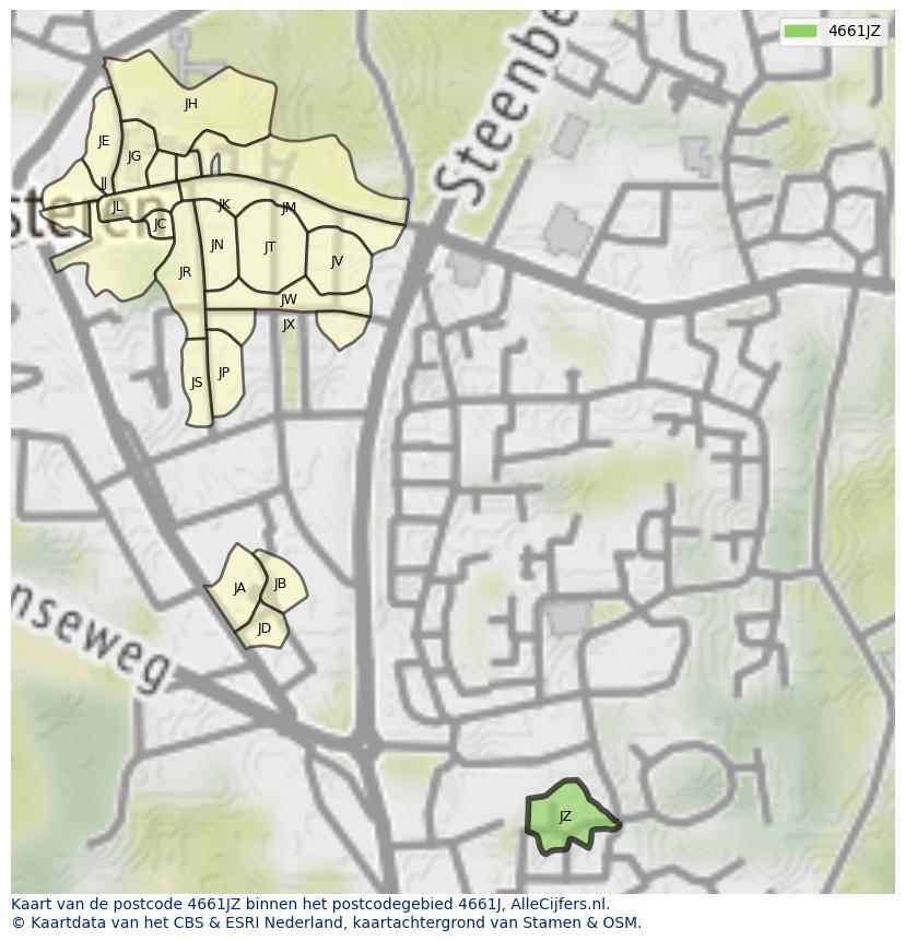 Afbeelding van het postcodegebied 4661 JZ op de kaart.