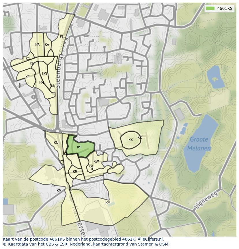 Afbeelding van het postcodegebied 4661 KS op de kaart.