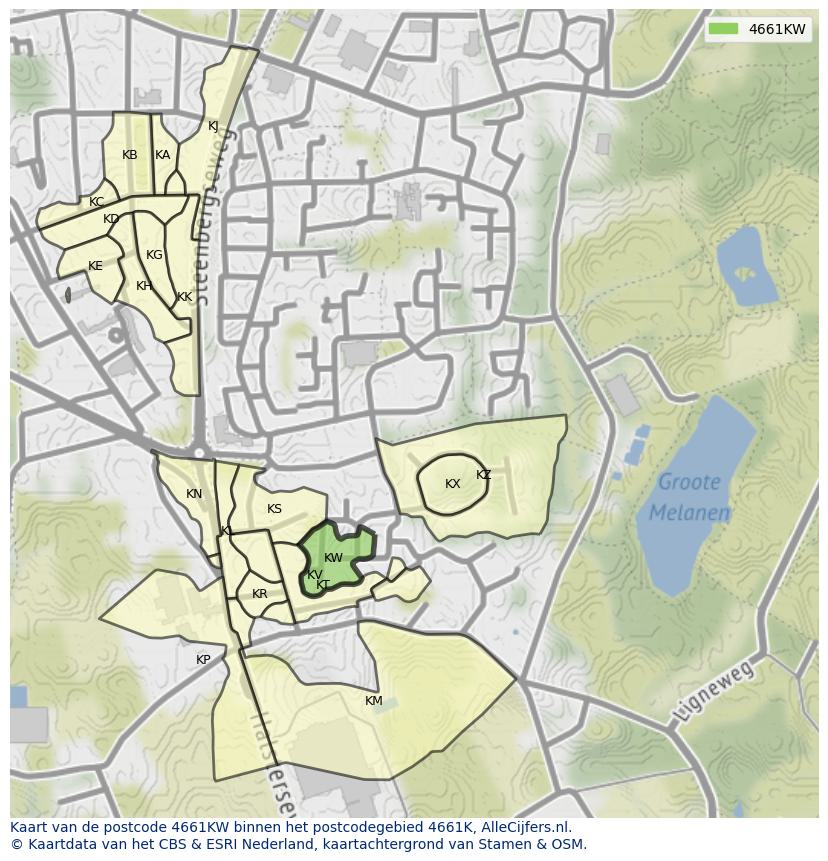 Afbeelding van het postcodegebied 4661 KW op de kaart.