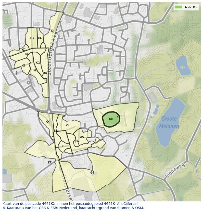Afbeelding van het postcodegebied 4661 KX op de kaart.