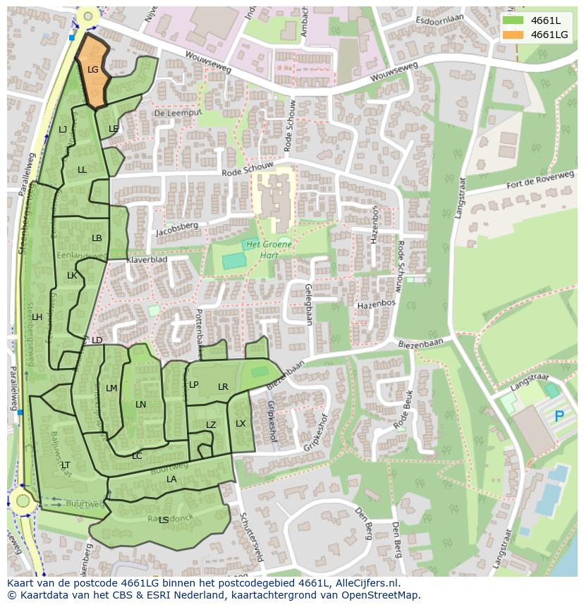 Afbeelding van het postcodegebied 4661 LG op de kaart.