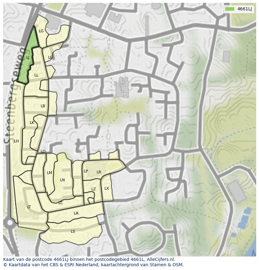 Afbeelding van het postcodegebied 4661 LJ op de kaart.