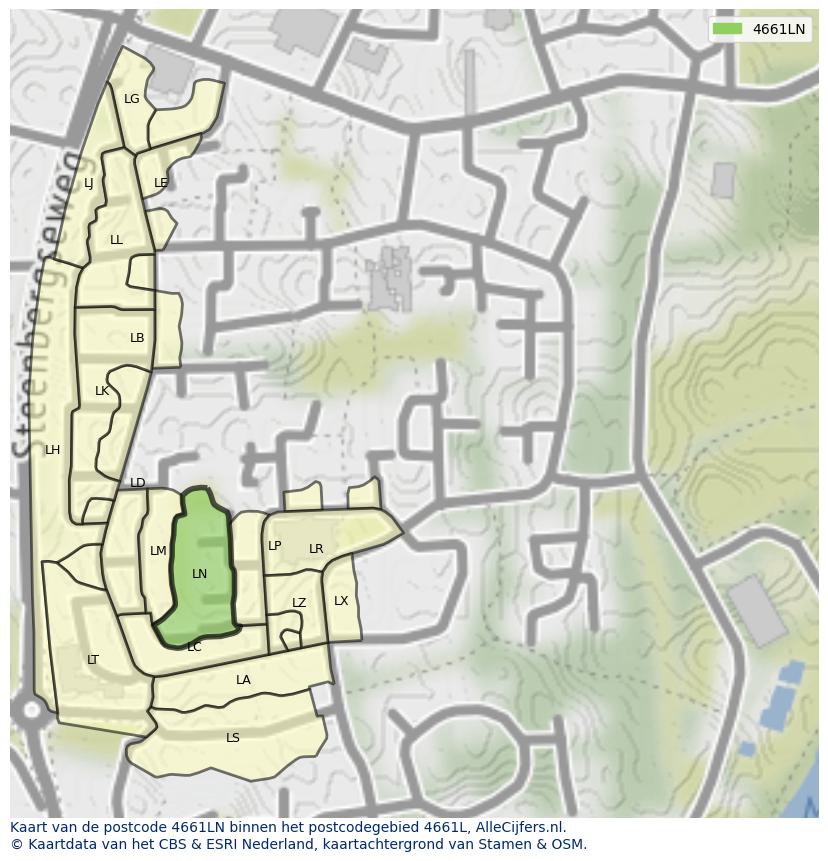 Afbeelding van het postcodegebied 4661 LN op de kaart.