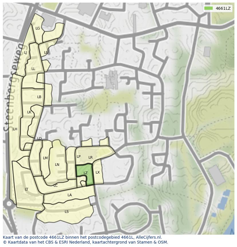 Afbeelding van het postcodegebied 4661 LZ op de kaart.