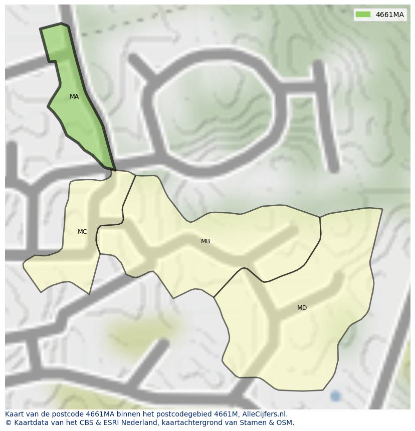 Afbeelding van het postcodegebied 4661 MA op de kaart.
