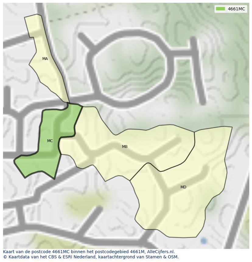 Afbeelding van het postcodegebied 4661 MC op de kaart.