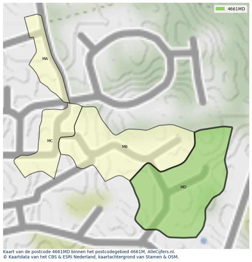 Afbeelding van het postcodegebied 4661 MD op de kaart.