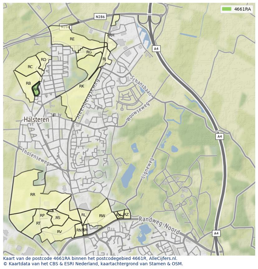Afbeelding van het postcodegebied 4661 RA op de kaart.