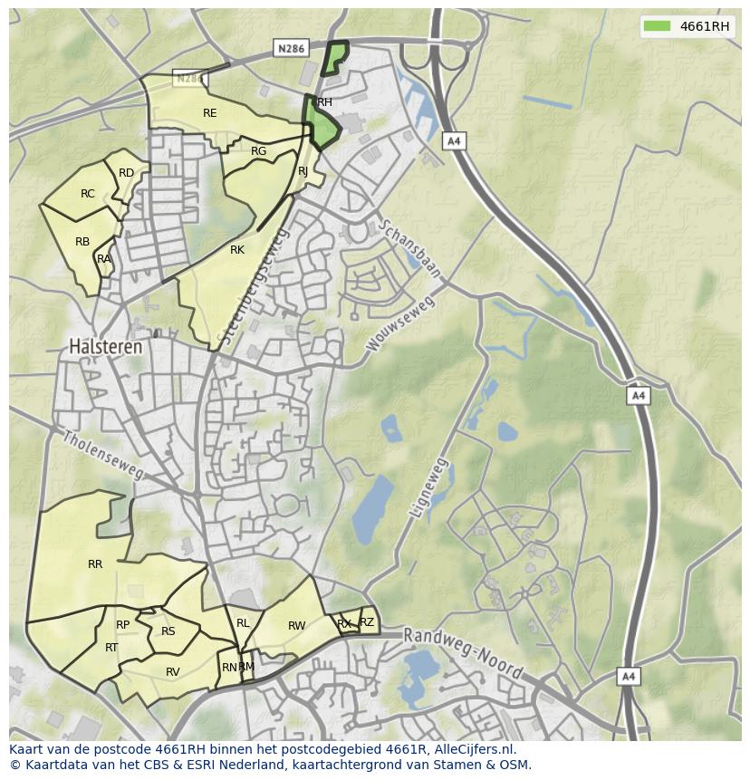 Afbeelding van het postcodegebied 4661 RH op de kaart.