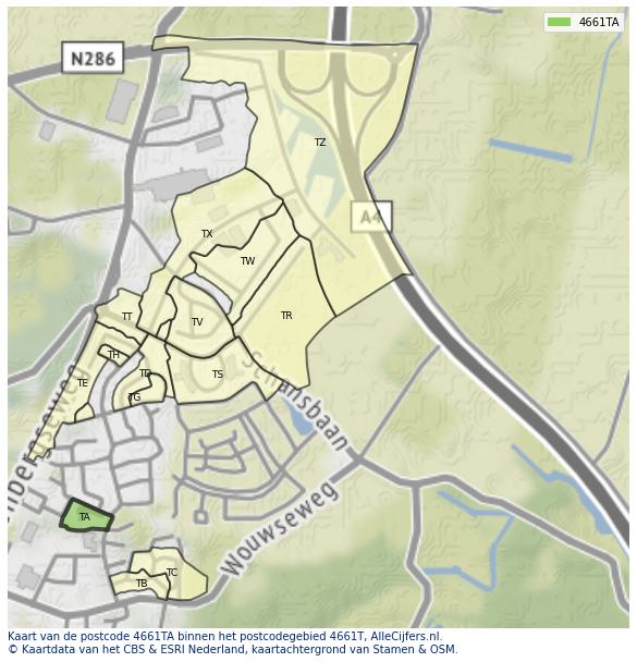 Afbeelding van het postcodegebied 4661 TA op de kaart.