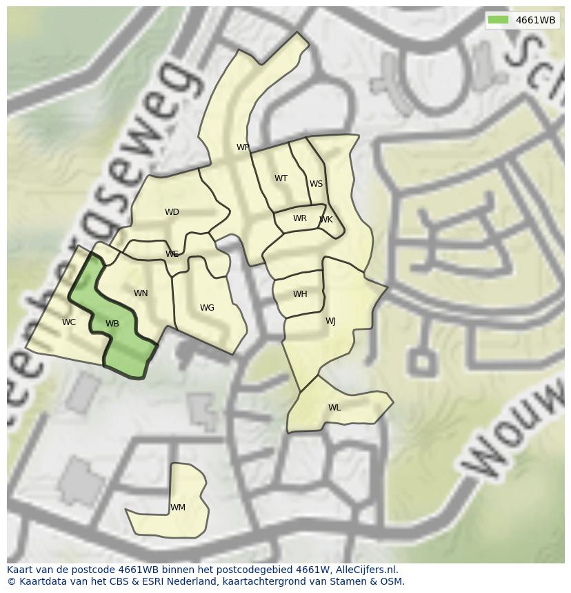 Afbeelding van het postcodegebied 4661 WB op de kaart.