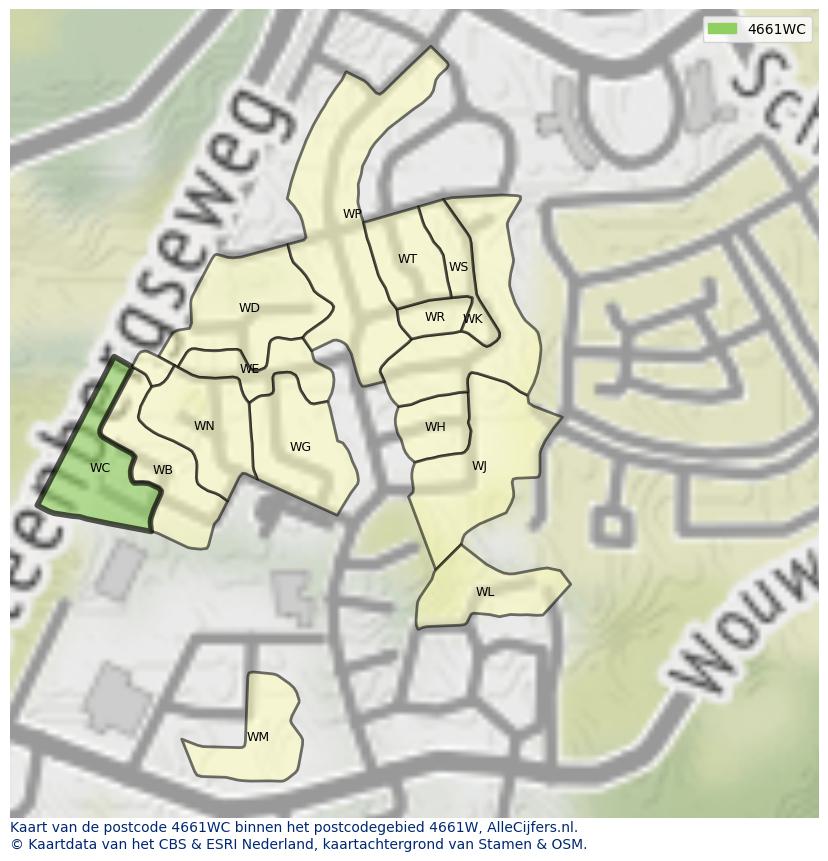 Afbeelding van het postcodegebied 4661 WC op de kaart.