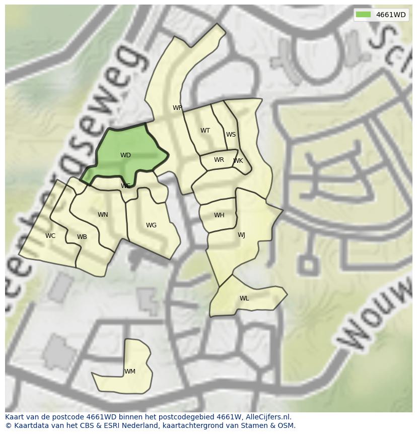 Afbeelding van het postcodegebied 4661 WD op de kaart.
