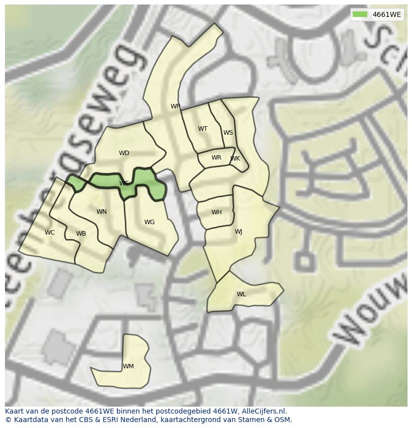 Afbeelding van het postcodegebied 4661 WE op de kaart.