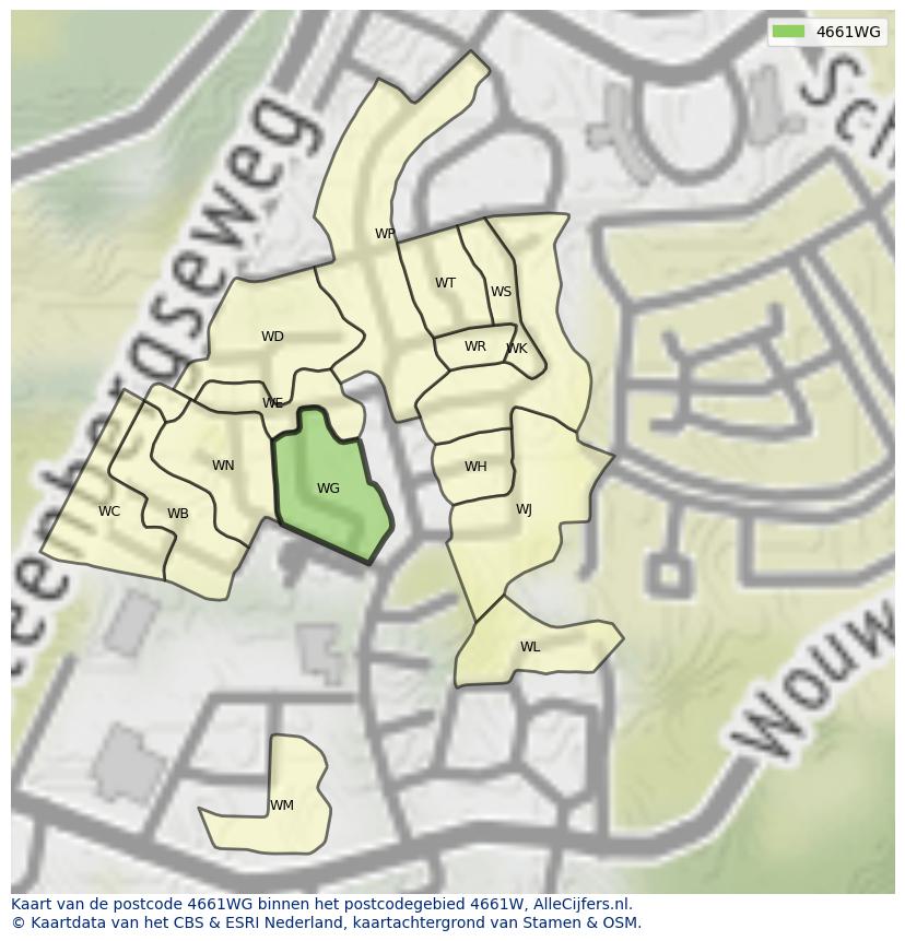 Afbeelding van het postcodegebied 4661 WG op de kaart.