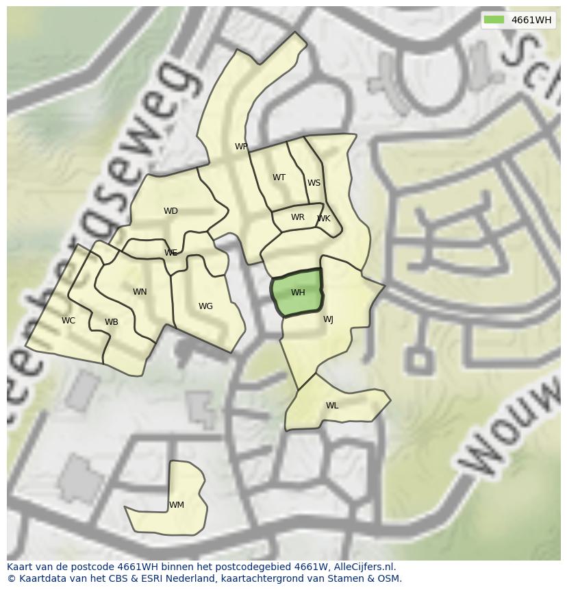 Afbeelding van het postcodegebied 4661 WH op de kaart.