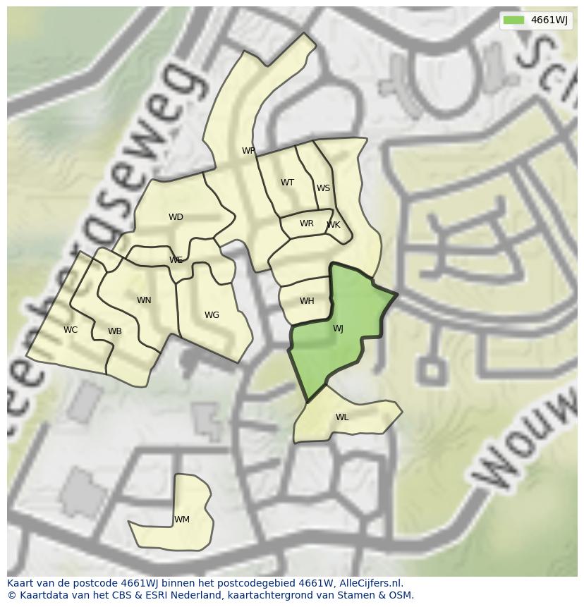 Afbeelding van het postcodegebied 4661 WJ op de kaart.