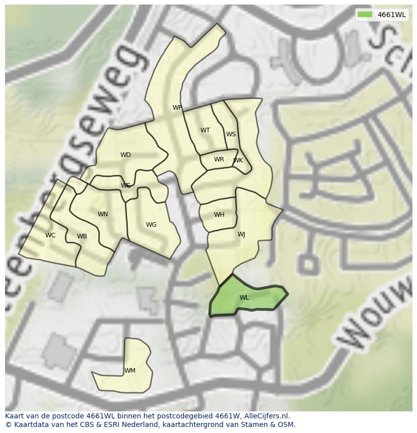 Afbeelding van het postcodegebied 4661 WL op de kaart.