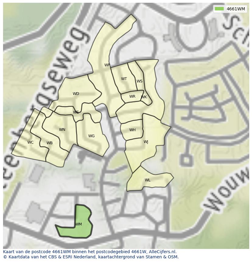 Afbeelding van het postcodegebied 4661 WM op de kaart.