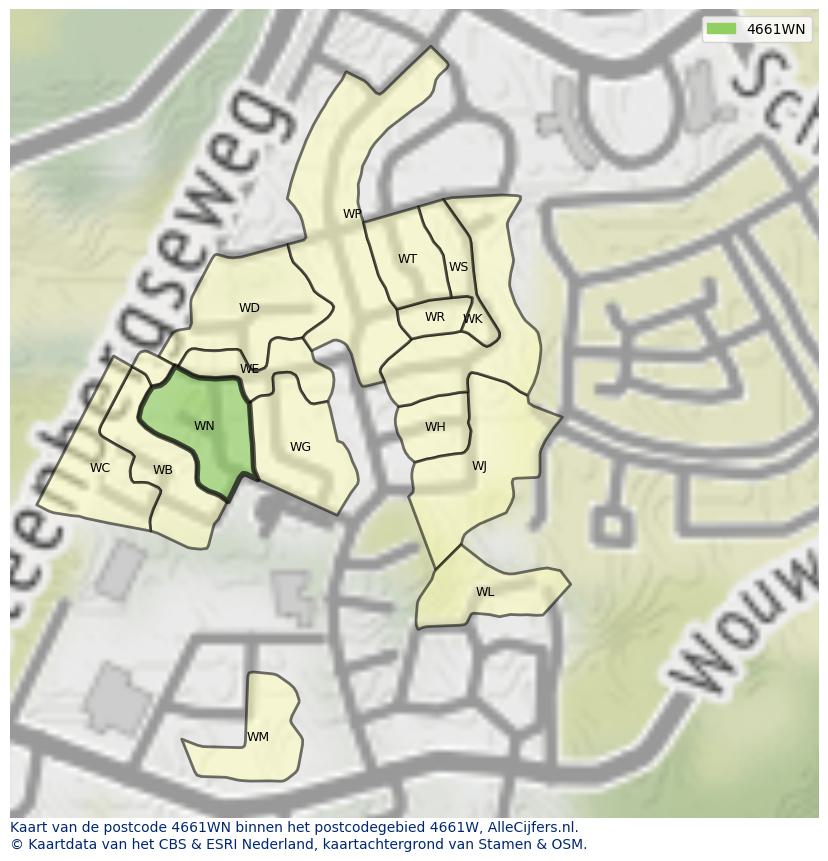Afbeelding van het postcodegebied 4661 WN op de kaart.