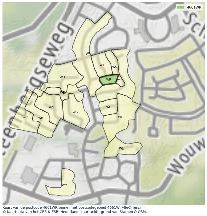 Afbeelding van het postcodegebied 4661 WR op de kaart.