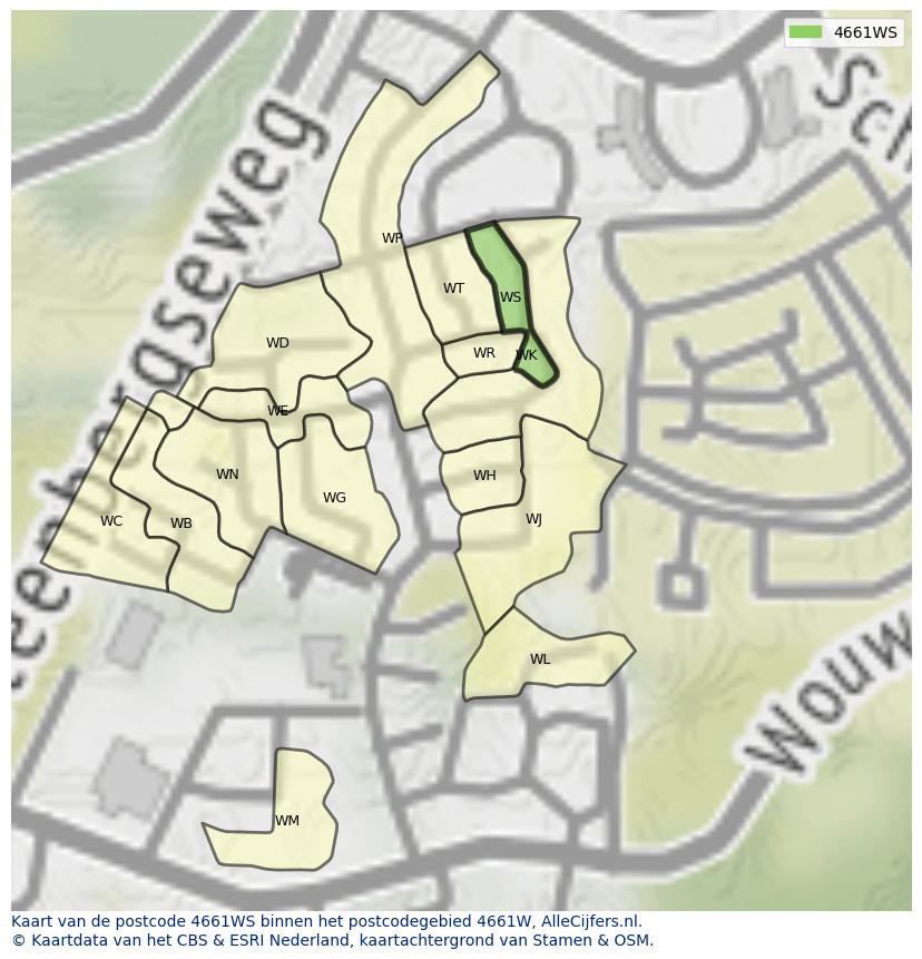 Afbeelding van het postcodegebied 4661 WS op de kaart.
