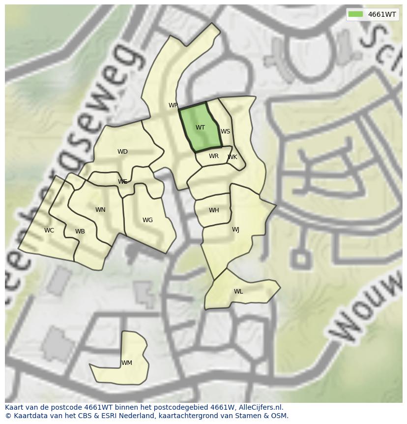 Afbeelding van het postcodegebied 4661 WT op de kaart.