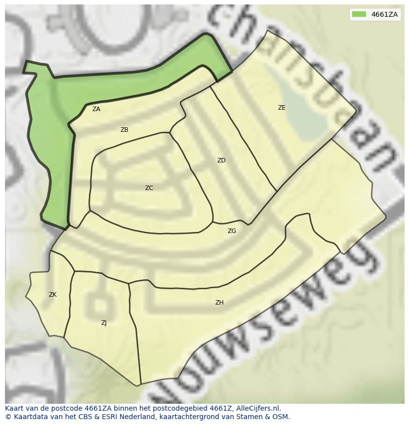 Afbeelding van het postcodegebied 4661 ZA op de kaart.
