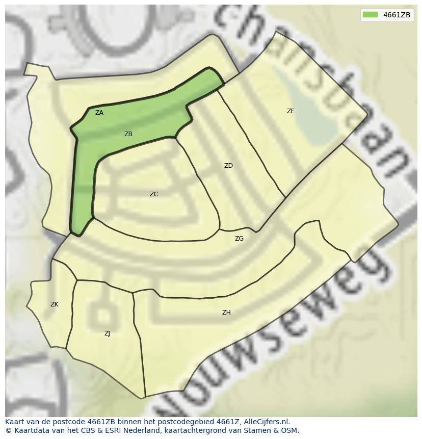 Afbeelding van het postcodegebied 4661 ZB op de kaart.