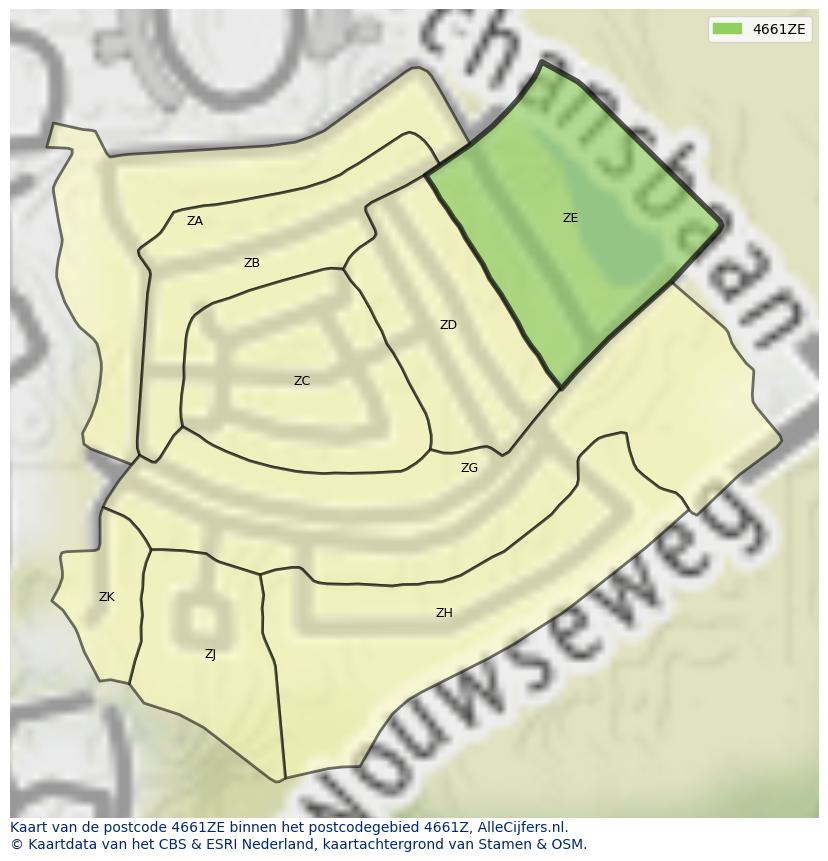 Afbeelding van het postcodegebied 4661 ZE op de kaart.