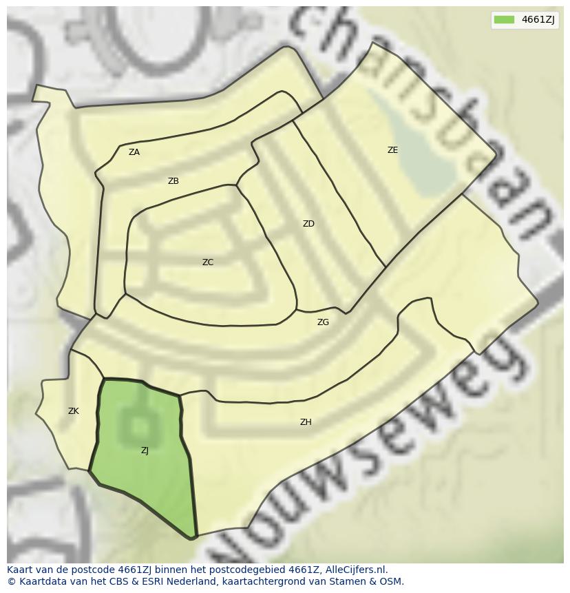 Afbeelding van het postcodegebied 4661 ZJ op de kaart.
